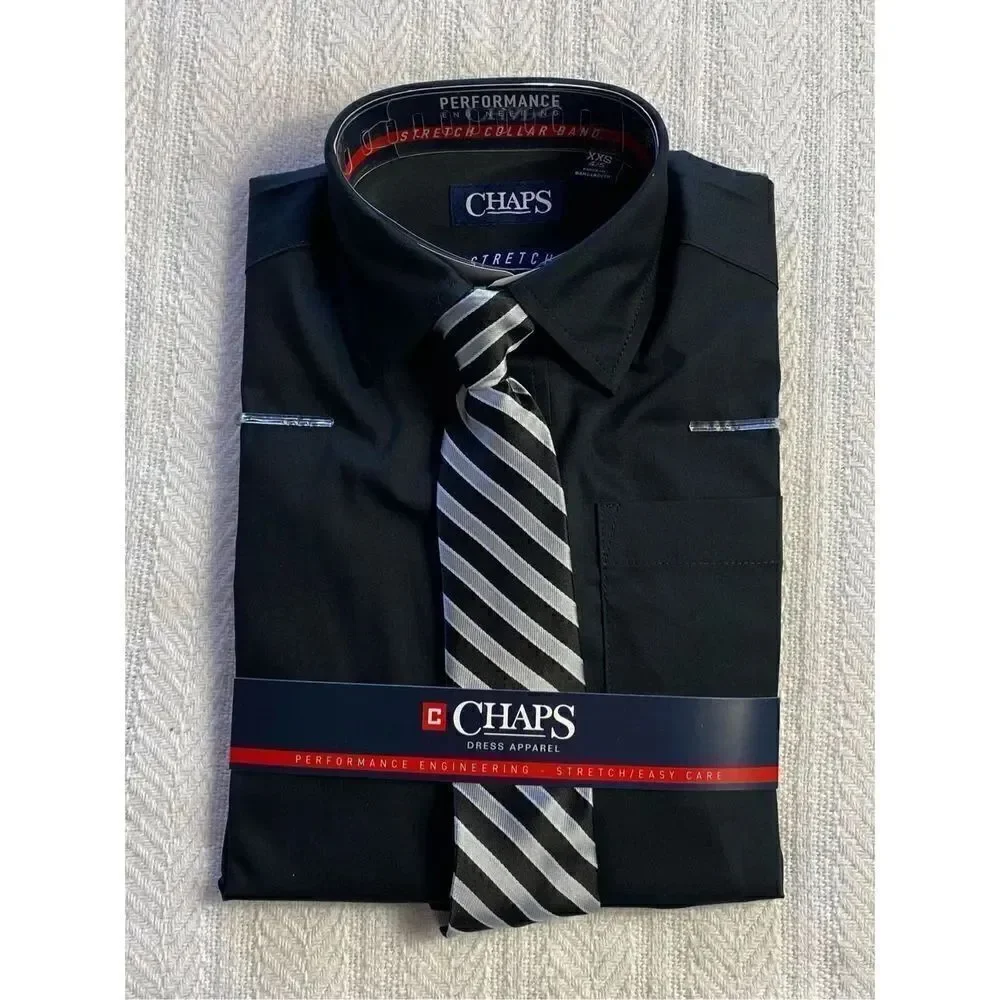CHAPS BOYS MEDIUM (10/12 HUSKY) BLACK SHIRT AND TIE SET